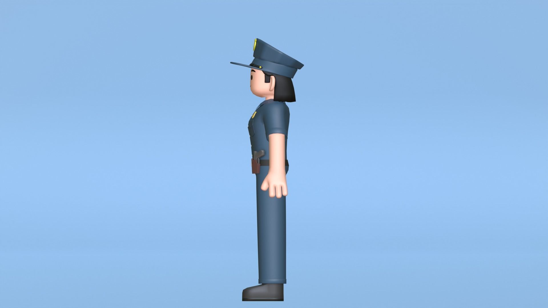 Minimal Female Police Cartoon Character Low-poly 3D model_15