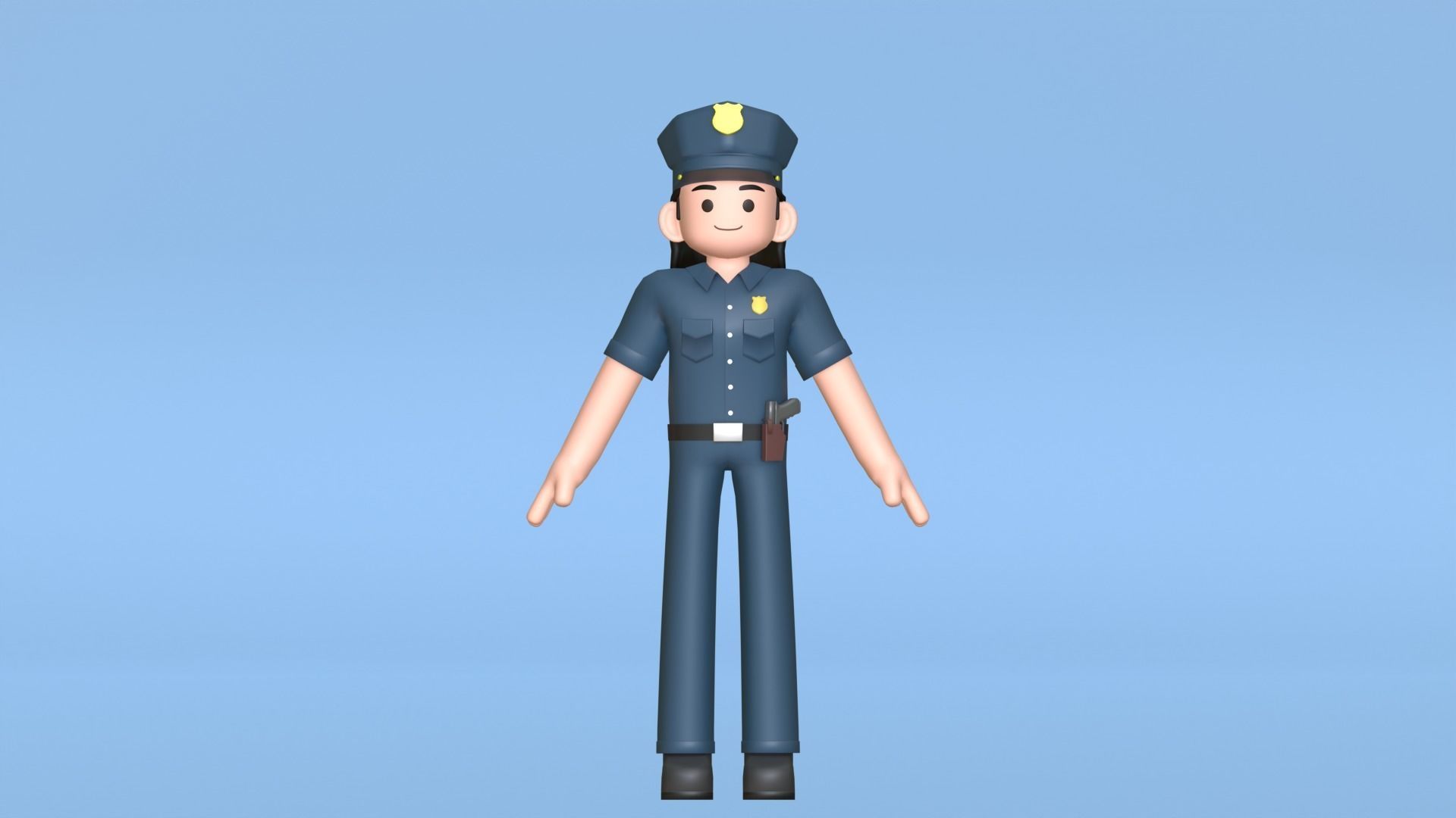 Minimal Female Police Cartoon Character Low-poly 3D model_12