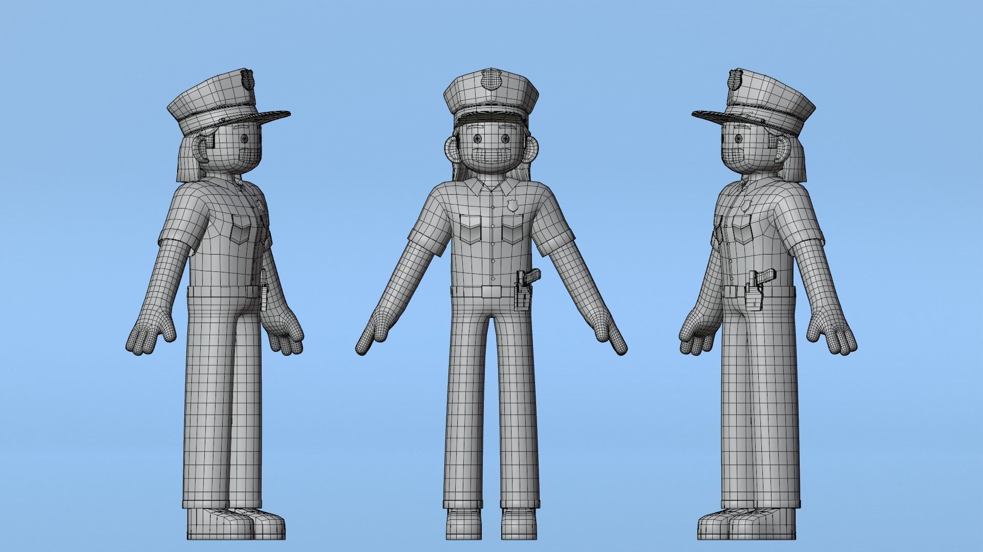 Minimal Female Police Cartoon Character Low-poly 3D model_6