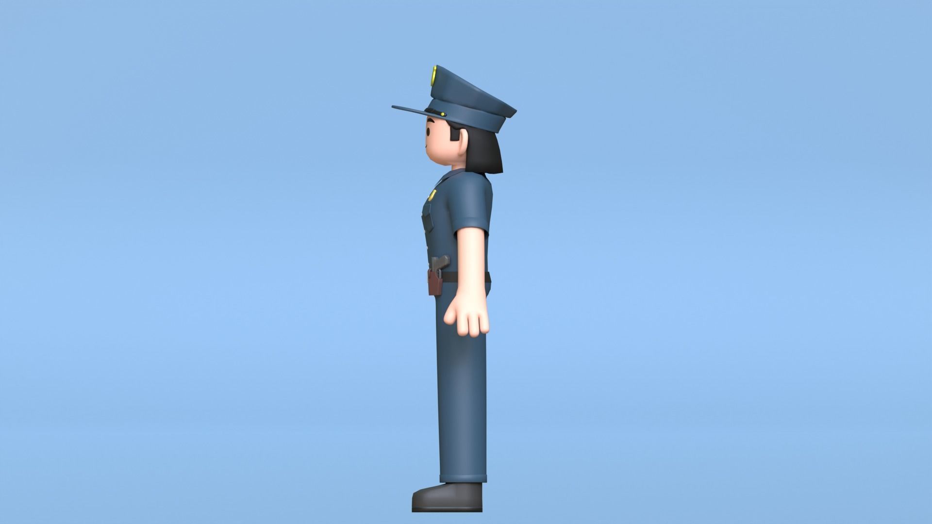 Minimal Female Police Cartoon Character Low-poly 3D model_11