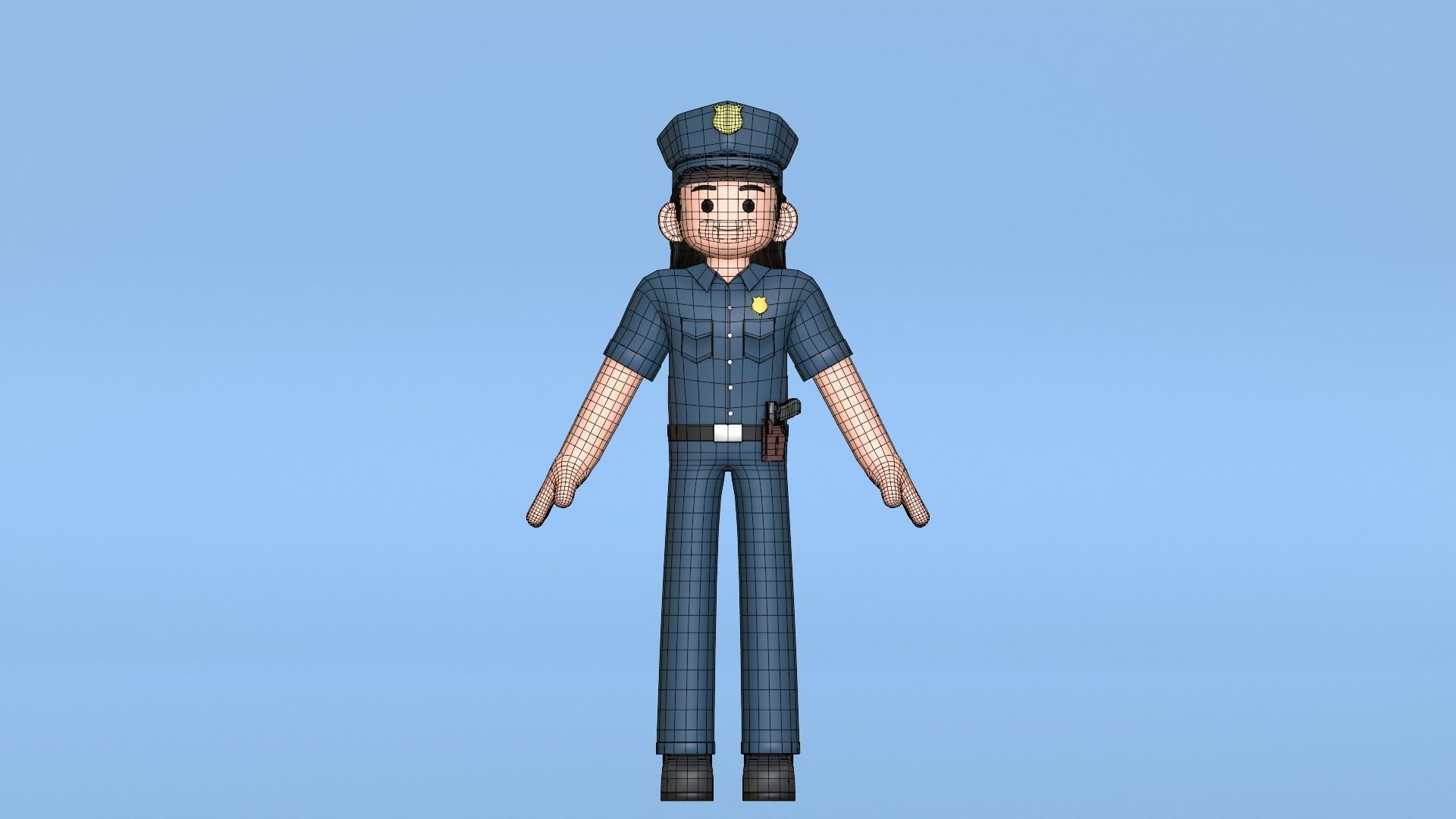 Minimal Female Police Cartoon Character Low-poly 3D model_24