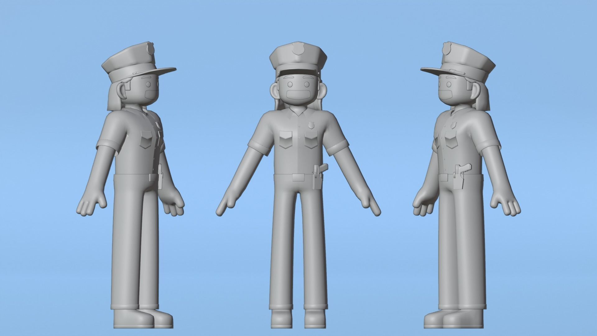 Minimal Female Police Cartoon Character Low-poly 3D model_5