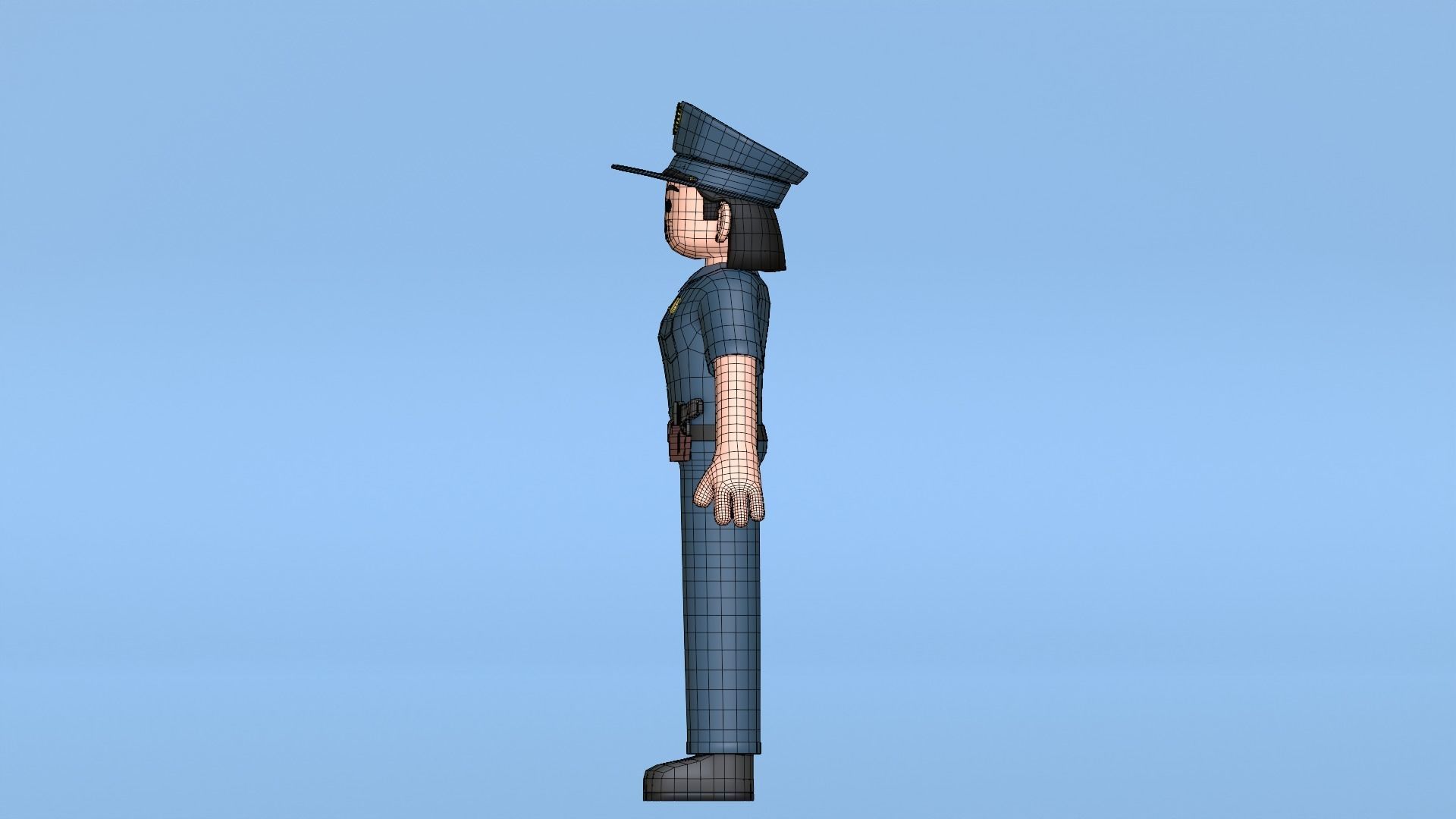 Minimal Female Police Cartoon Character Low-poly 3D model_27