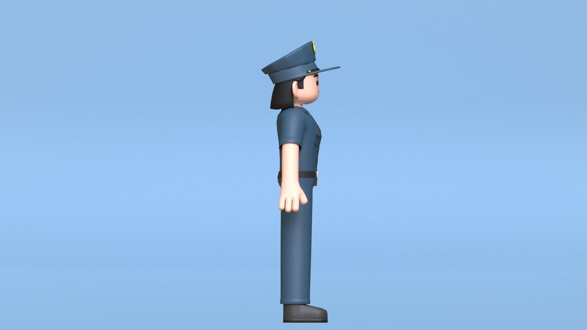 Minimal Female Police Cartoon Character Low-poly 3D model_9