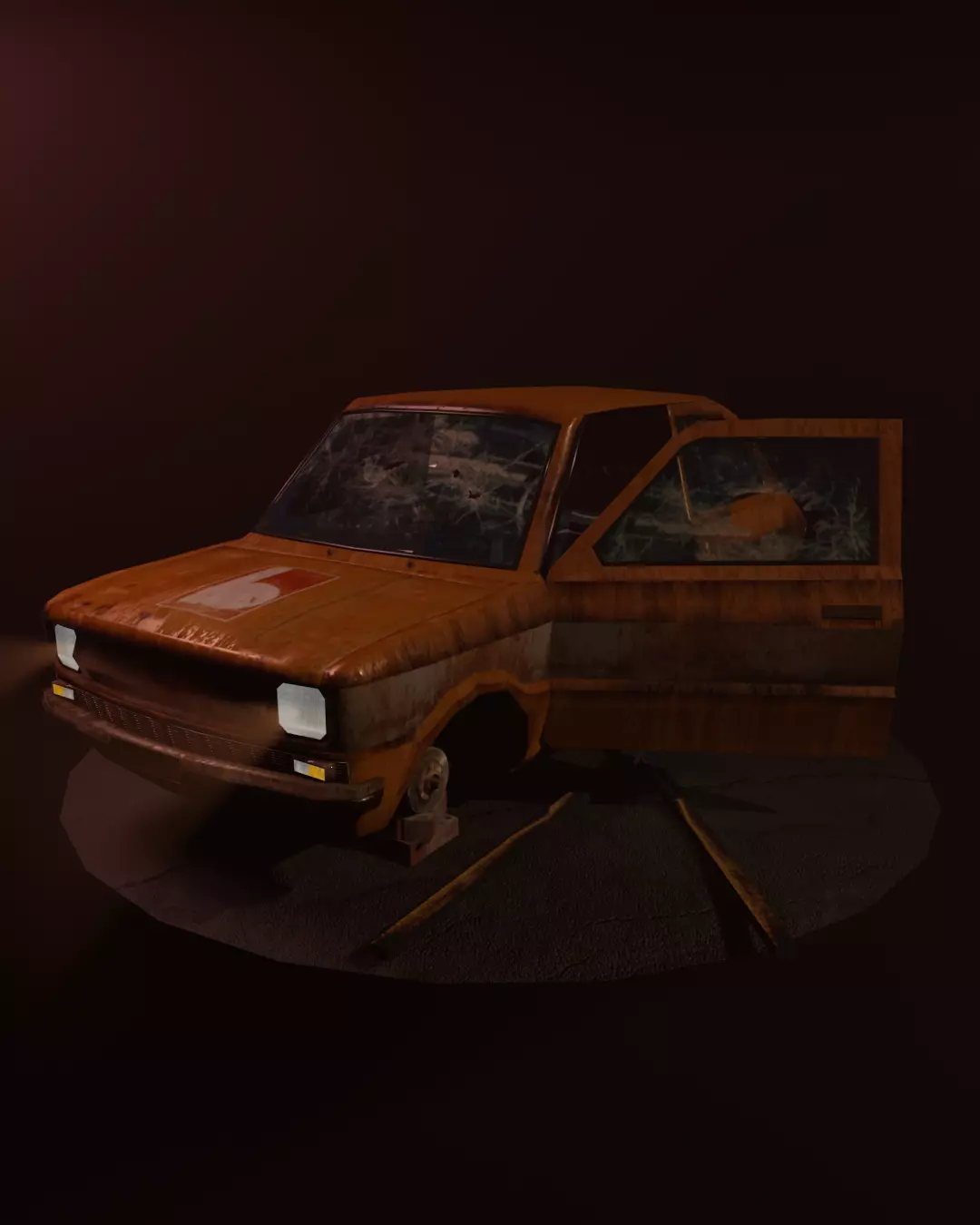 Fiat 133 1972 Decayed model Low-poly 3D model