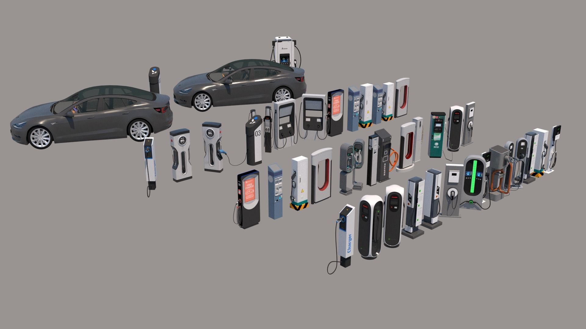 Charging station - Charging pile -EV- Car charger 3D model_1