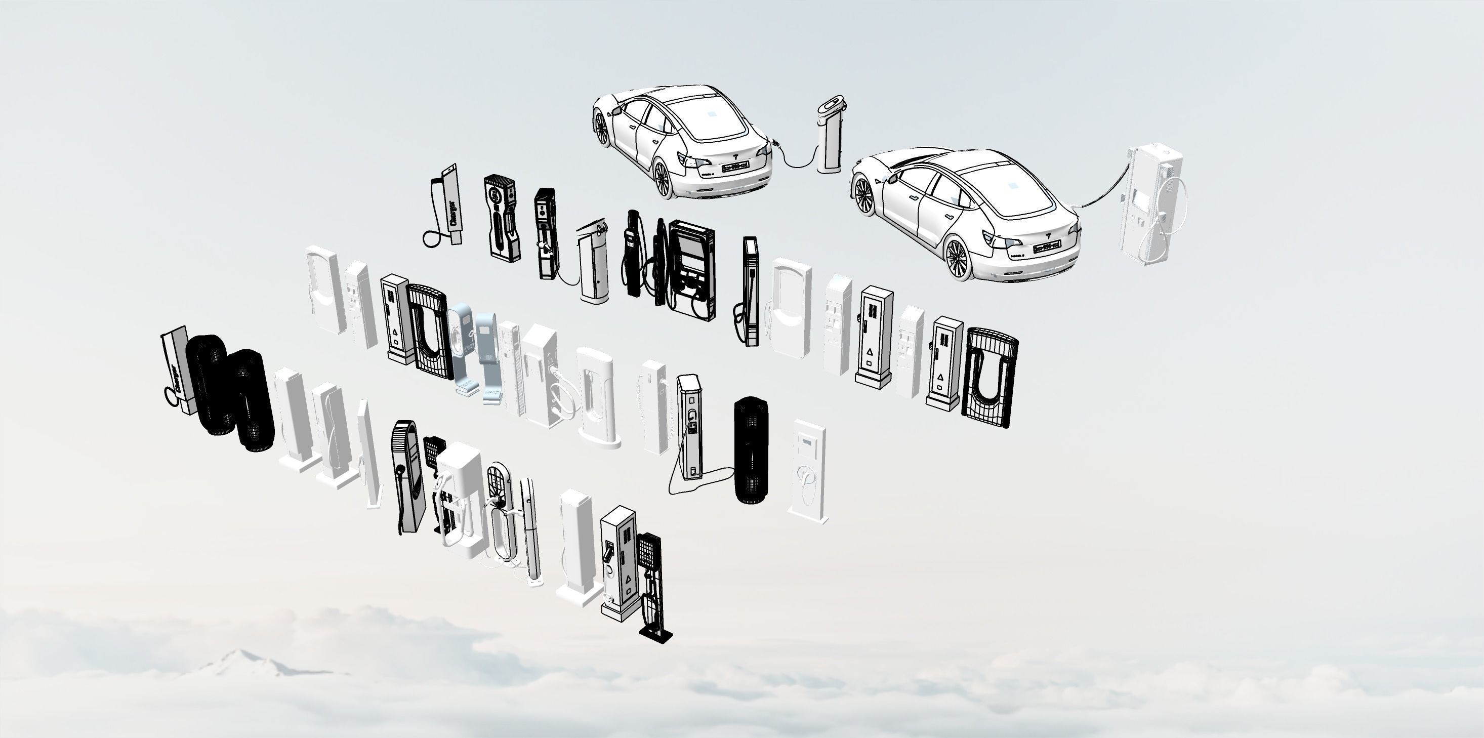 Charging station - Charging pile -EV- Car charger 3D model_4