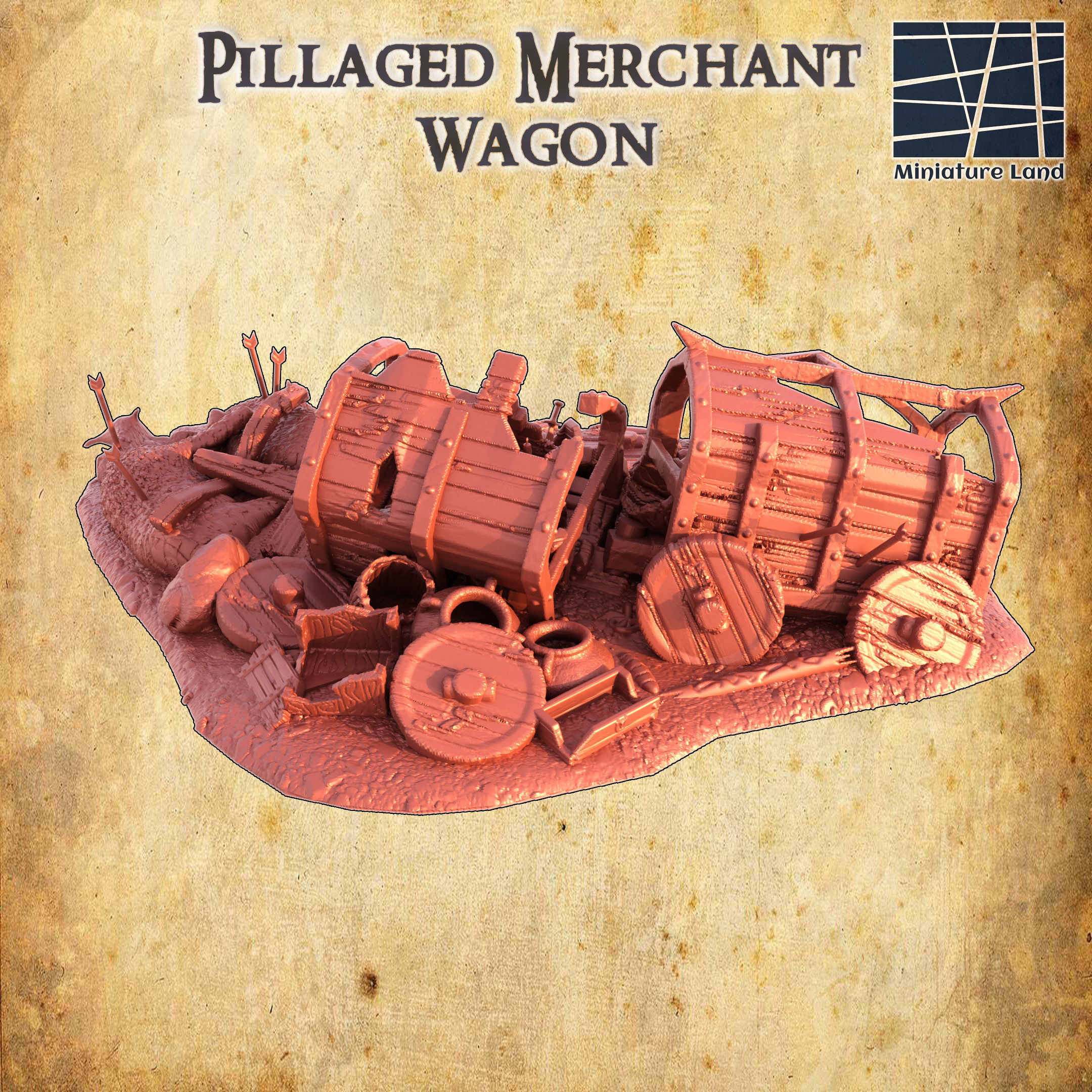 Pillaged Merchant Wagon Tabletop Terrain 28 mm 3D print model_2