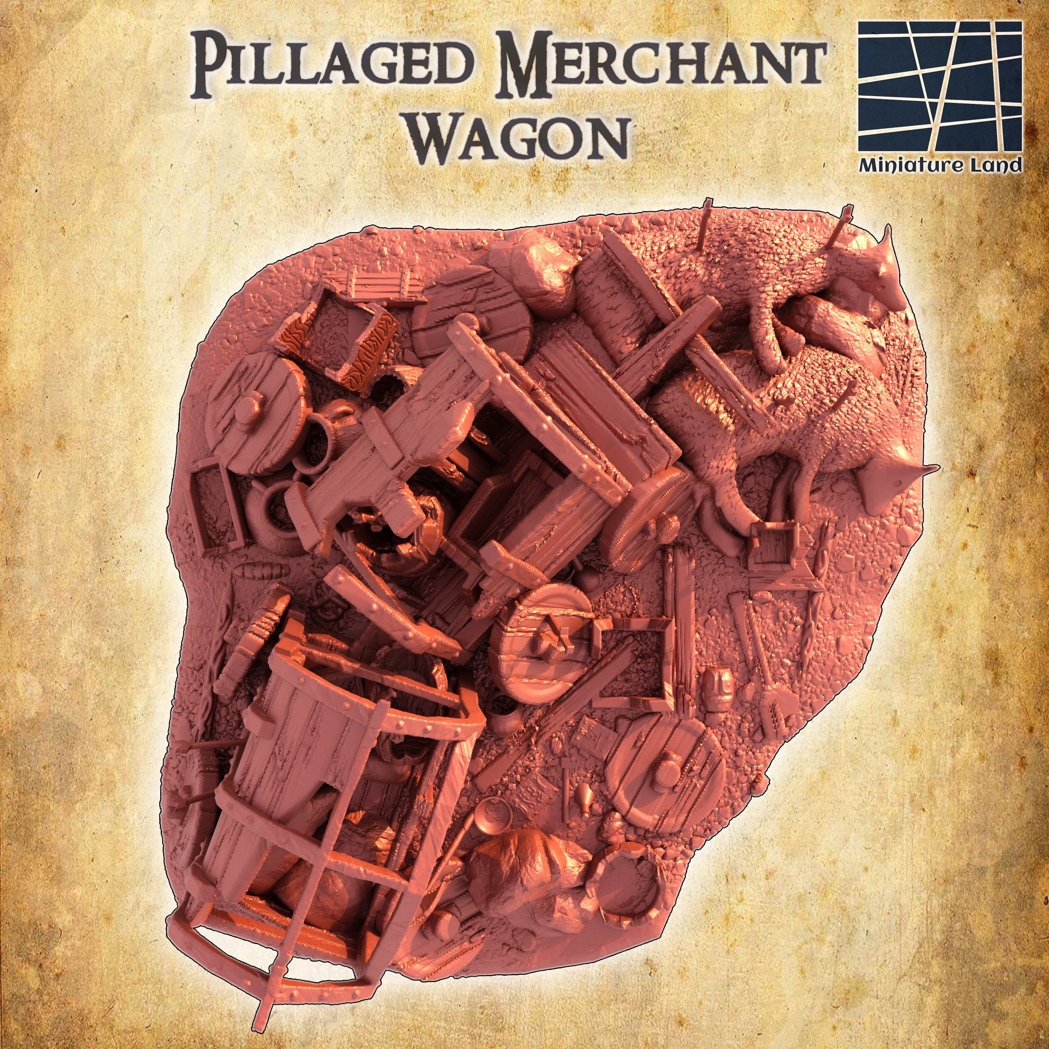 Pillaged Merchant Wagon Tabletop Terrain 28 mm 3D print model_4