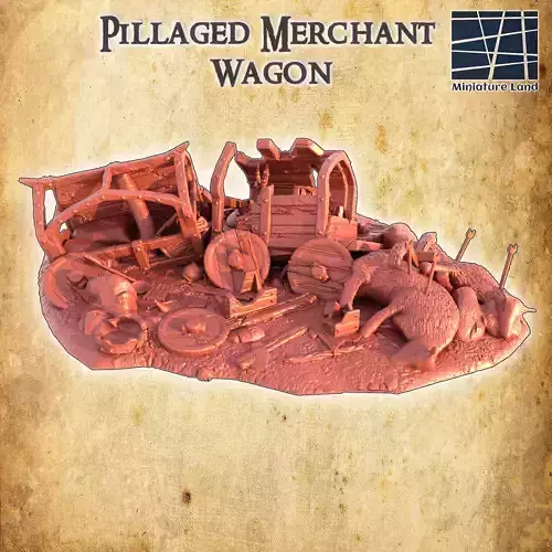 Pillaged Merchant Wagon Tabletop Terrain 28 mm