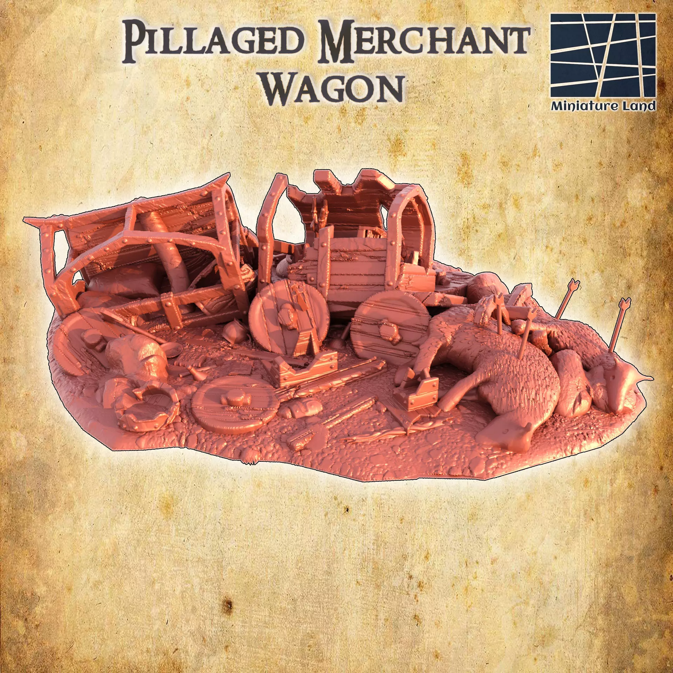 Pillaged Merchant Wagon Tabletop Terrain 28 mm 3D print model_0
