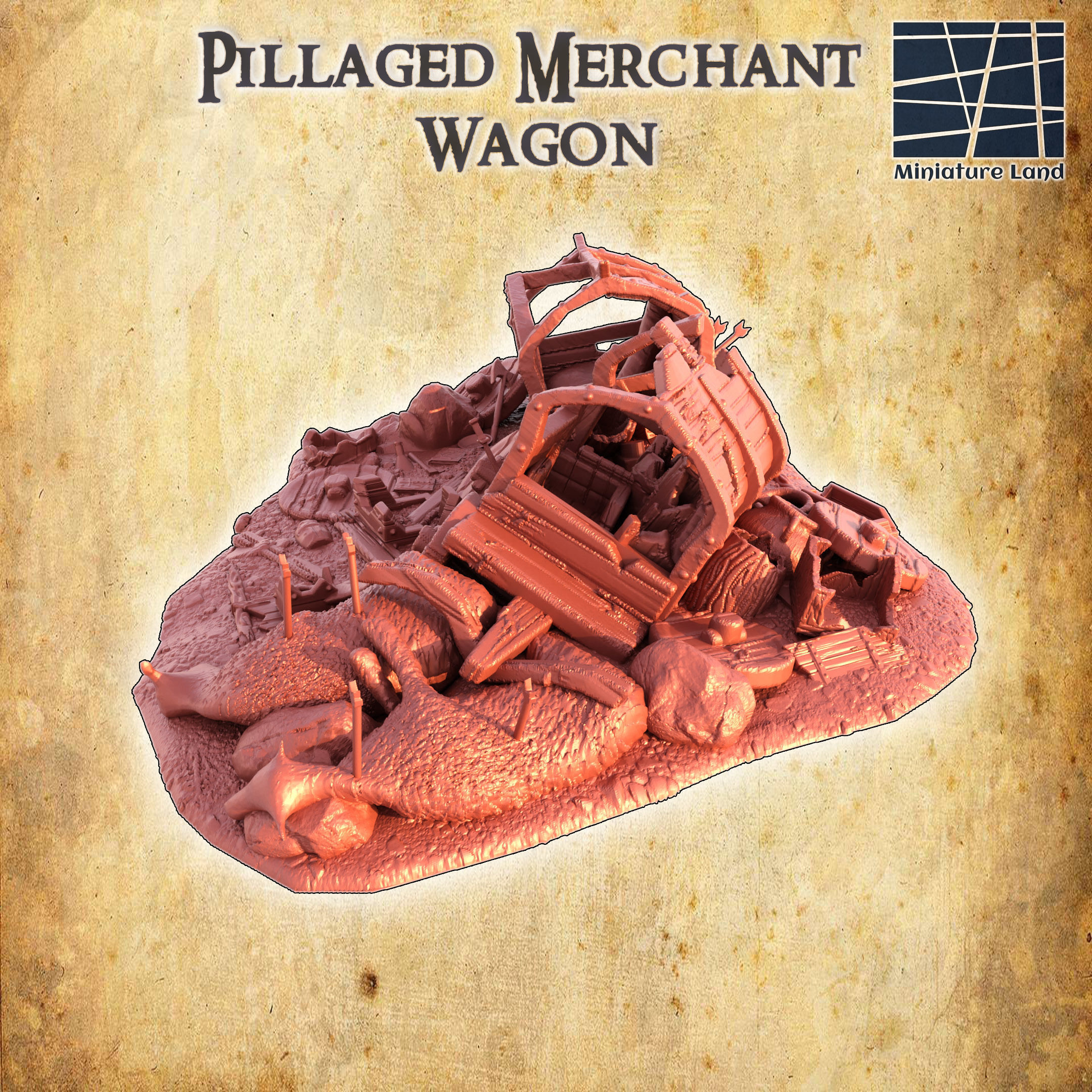 Pillaged Merchant Wagon Tabletop Terrain 28 mm 3D print model_1