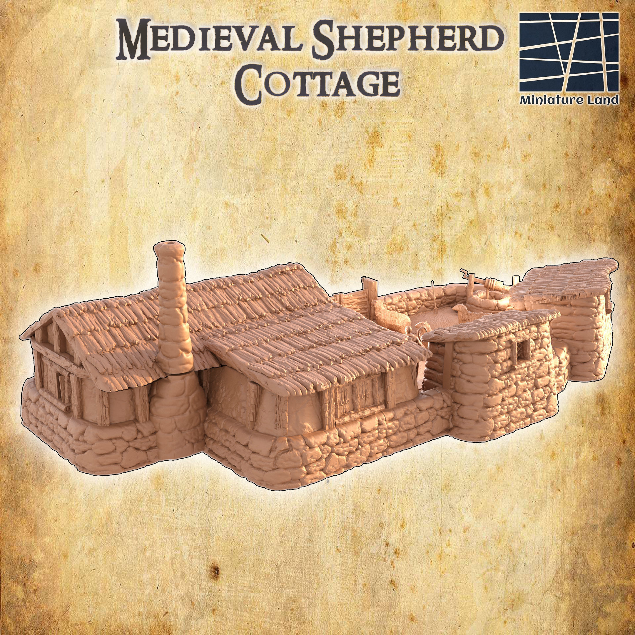 Medieval Shepherd Cottage Tabletop Terrain 28 mm 3D print model_2