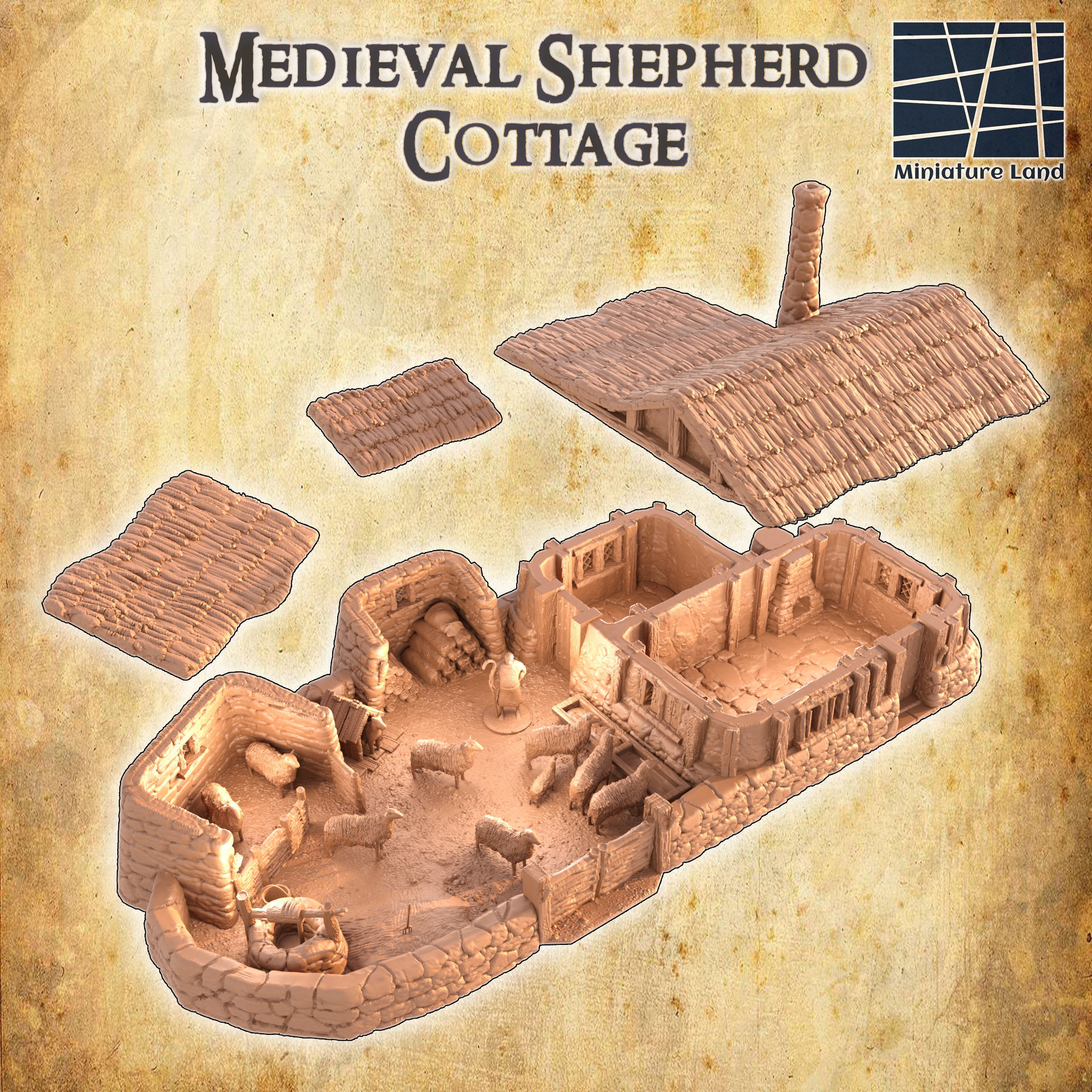 Medieval Shepherd Cottage Tabletop Terrain 28 mm 3D print model_4