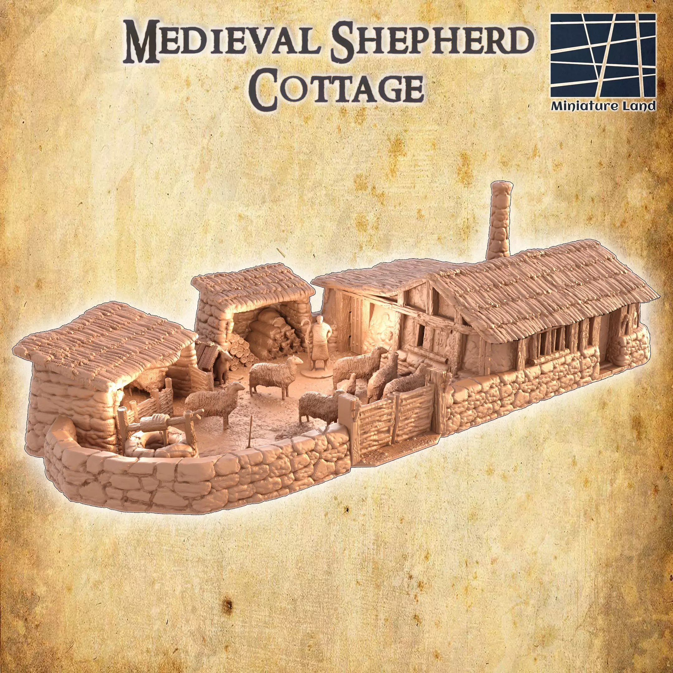 Medieval Shepherd Cottage Tabletop Terrain 28 mm 3D print model_0