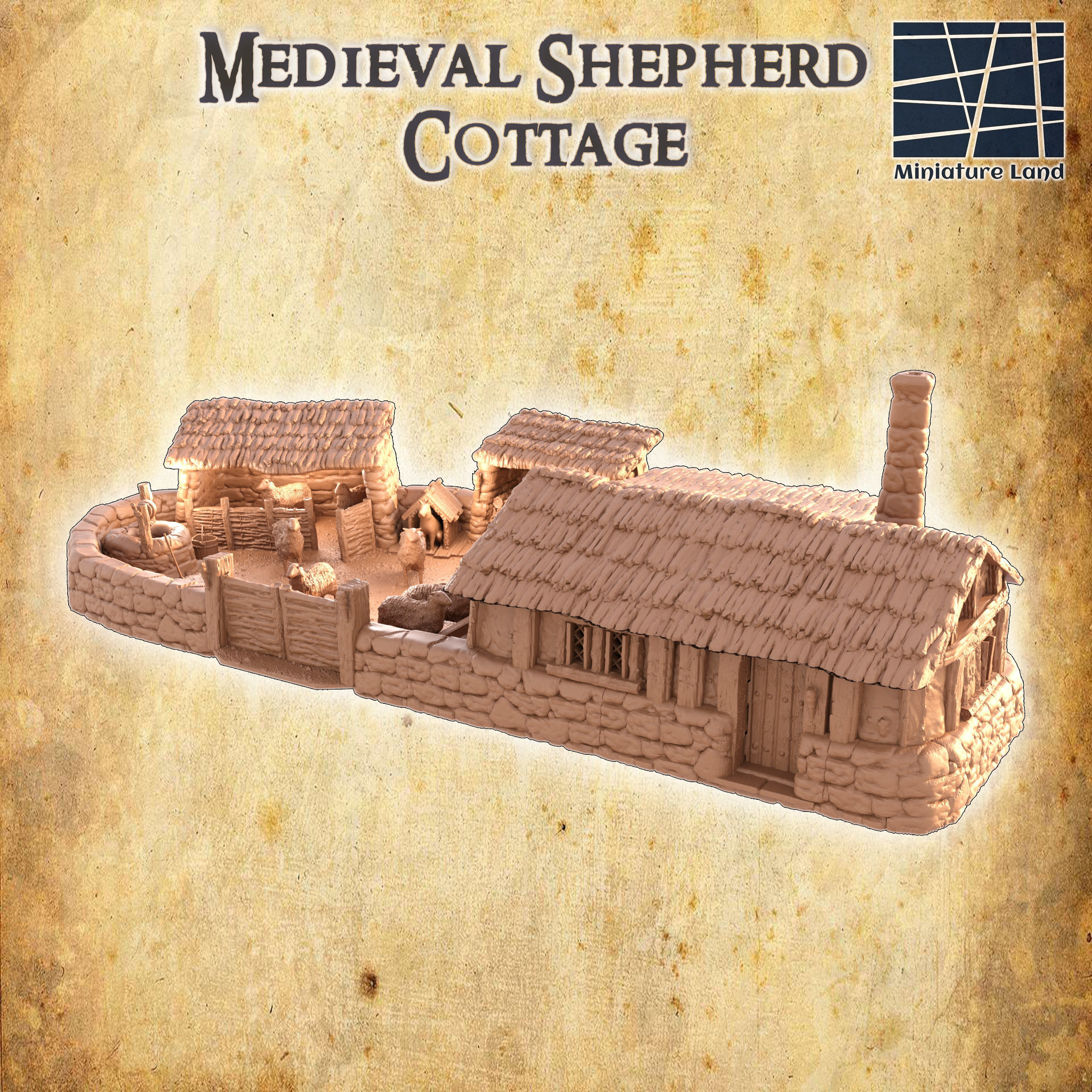 Medieval Shepherd Cottage Tabletop Terrain 28 mm 3D print model_1