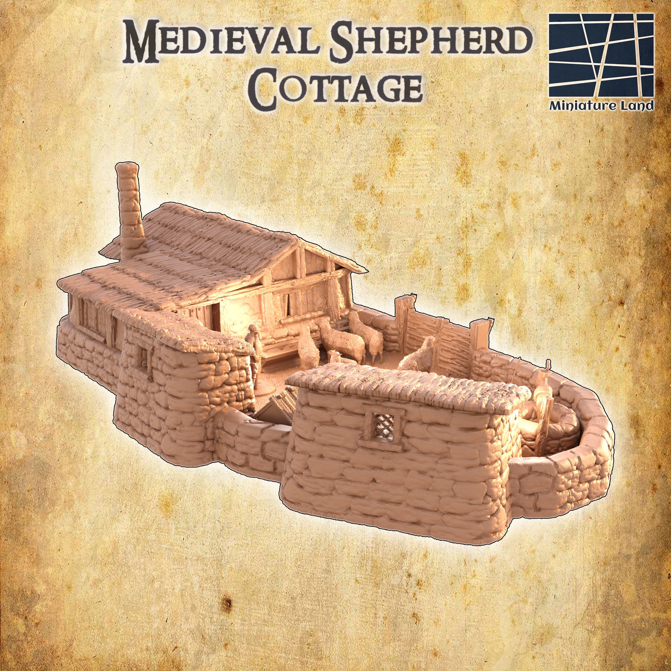 Medieval Shepherd Cottage Tabletop Terrain 28 mm 3D print model_3