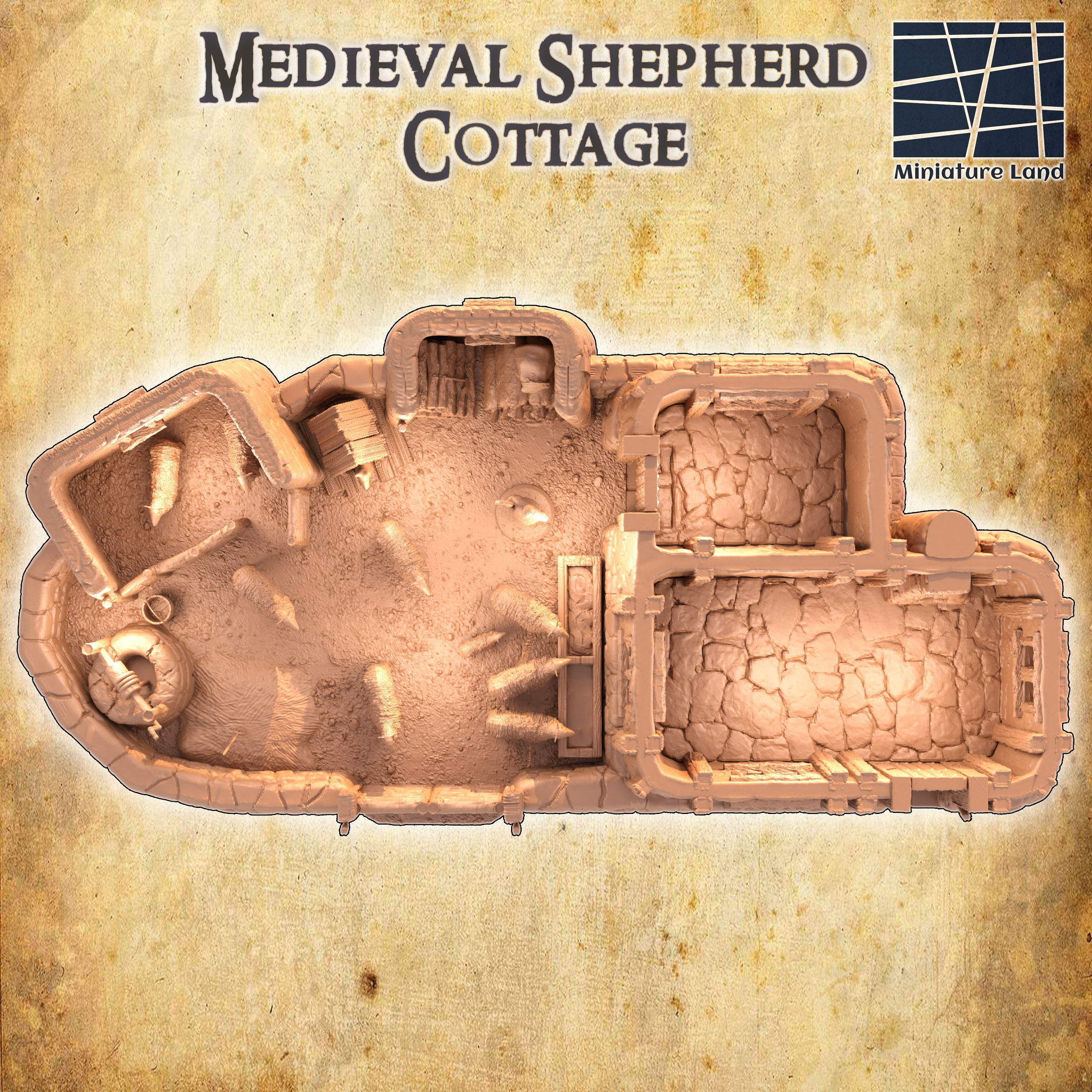Medieval Shepherd Cottage Tabletop Terrain 28 mm 3D print model_5