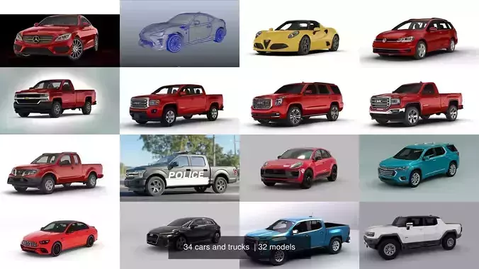 34 cars and trucks  3D Model Collection