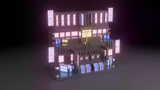 Stylized Cyberpunk Building 3d Model Low-poly 3D model