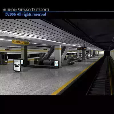 Subway station with train 3D model