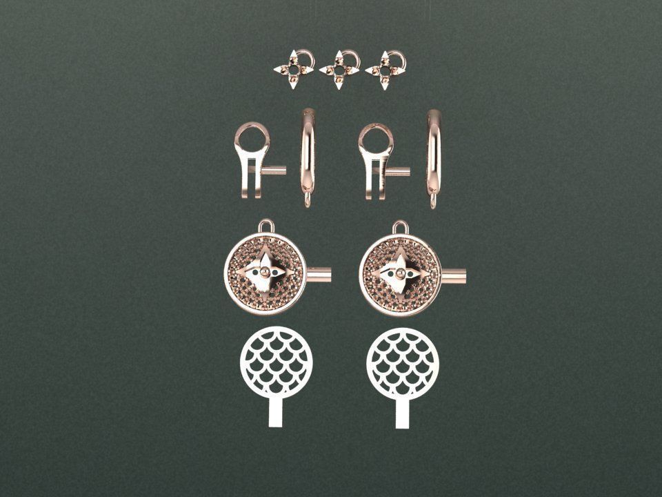 louis vuitton Diamond Earring 3D print model_4