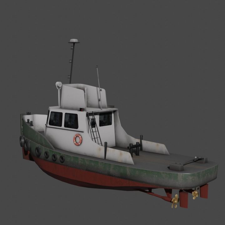 River tugboat 3D model Low-poly 3D model_1