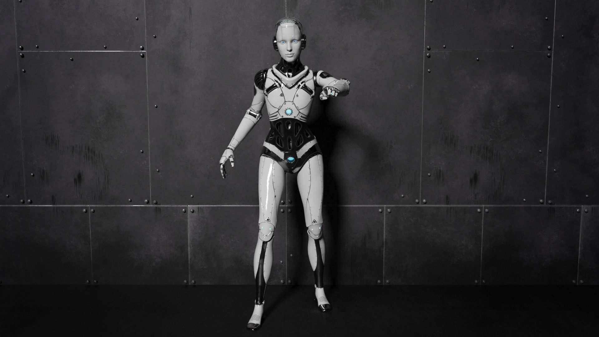 Cyborg Robot  Androgyne RIGGED Low-poly 3D model_17
