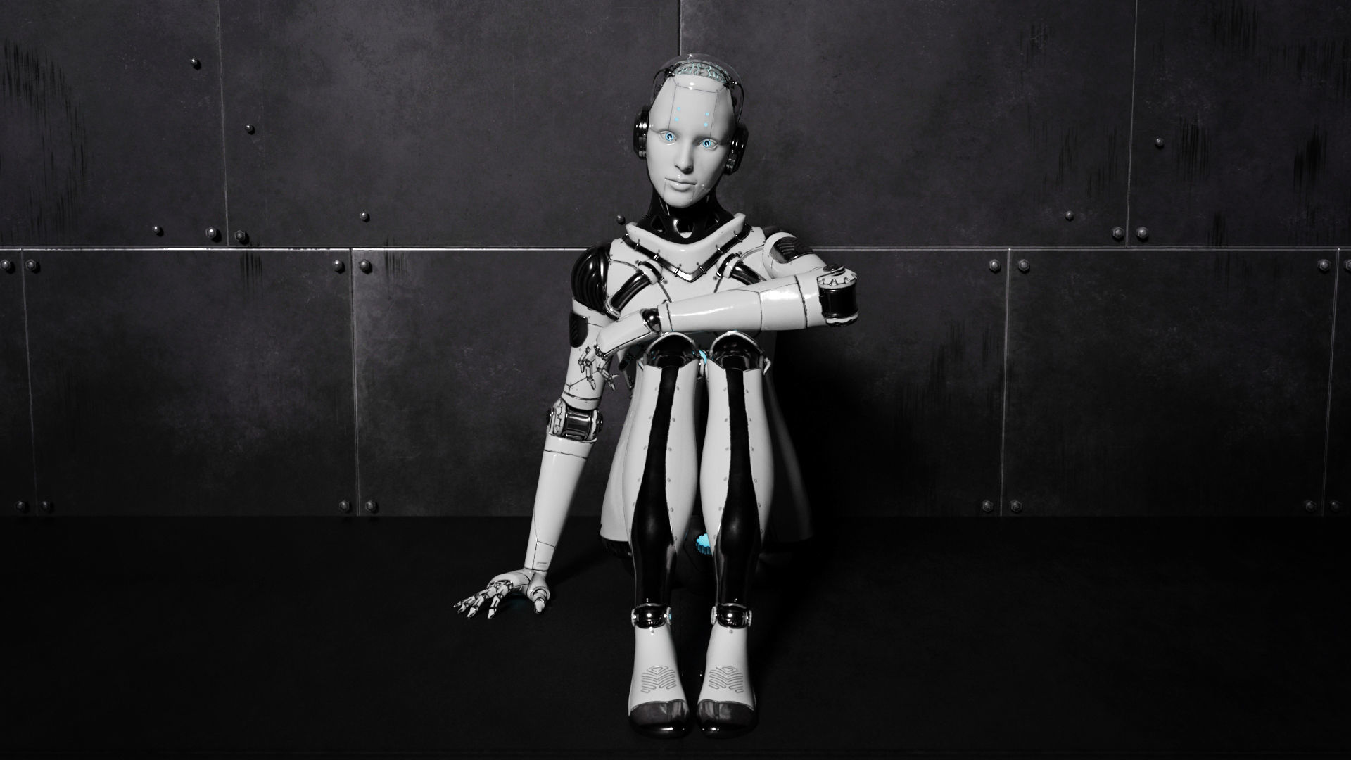 Cyborg Robot  Androgyne RIGGED Low-poly 3D model_18