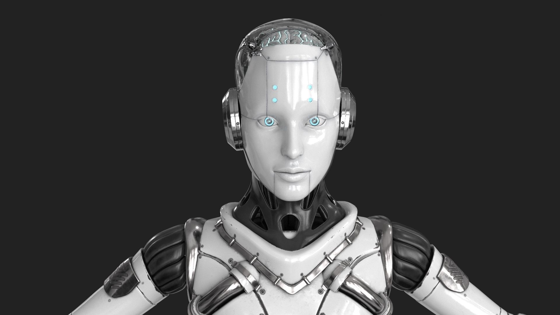 Cyborg Robot  Androgyne RIGGED Low-poly 3D model_3