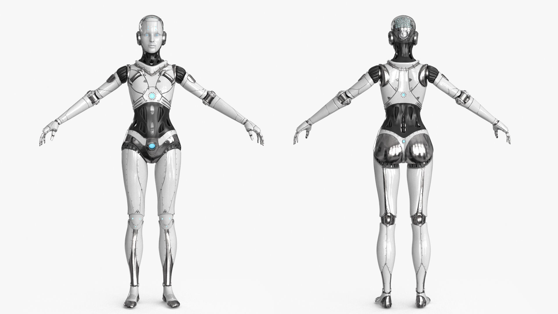 Cyborg Robot  Androgyne RIGGED Low-poly 3D model_2