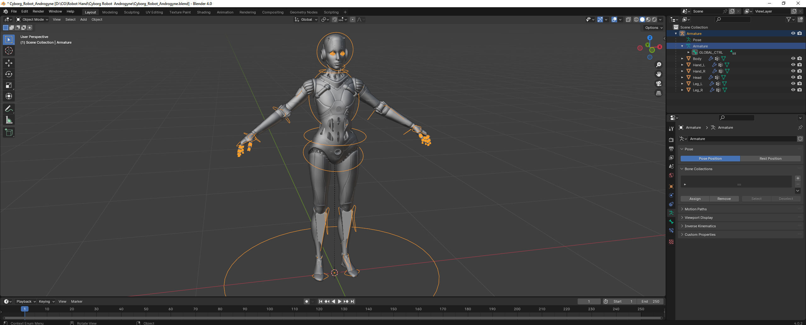 Cyborg Robot  Androgyne RIGGED Low-poly 3D model_34