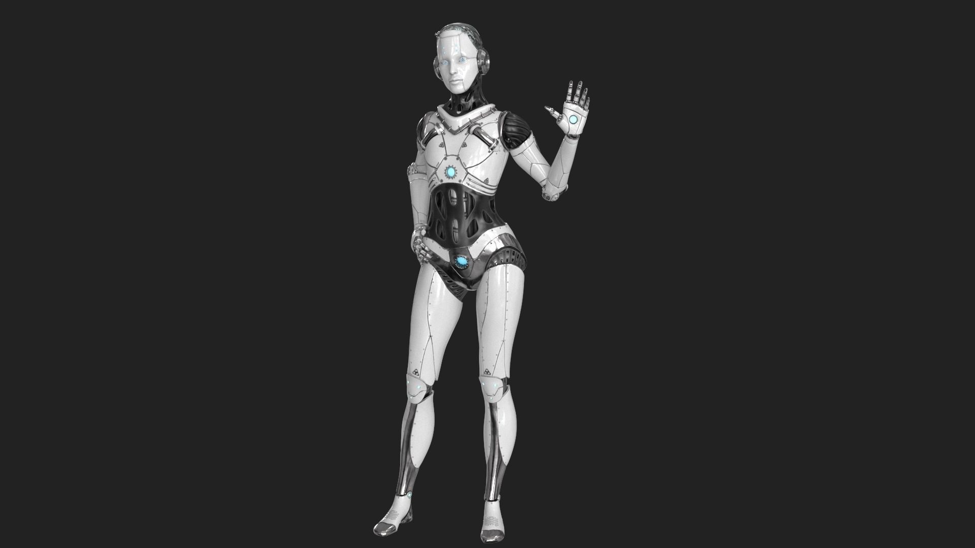 Cyborg Robot  Androgyne RIGGED Low-poly 3D model_19