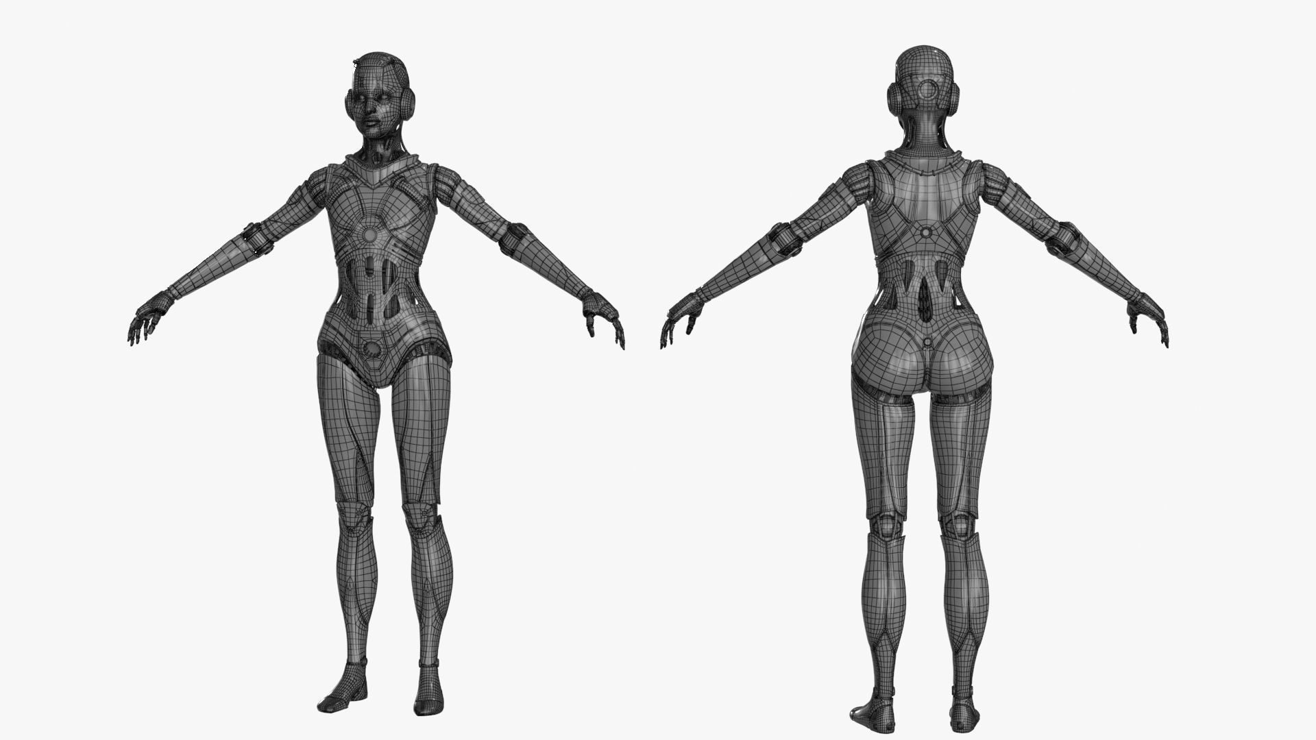 Cyborg Robot  Androgyne RIGGED Low-poly 3D model_24