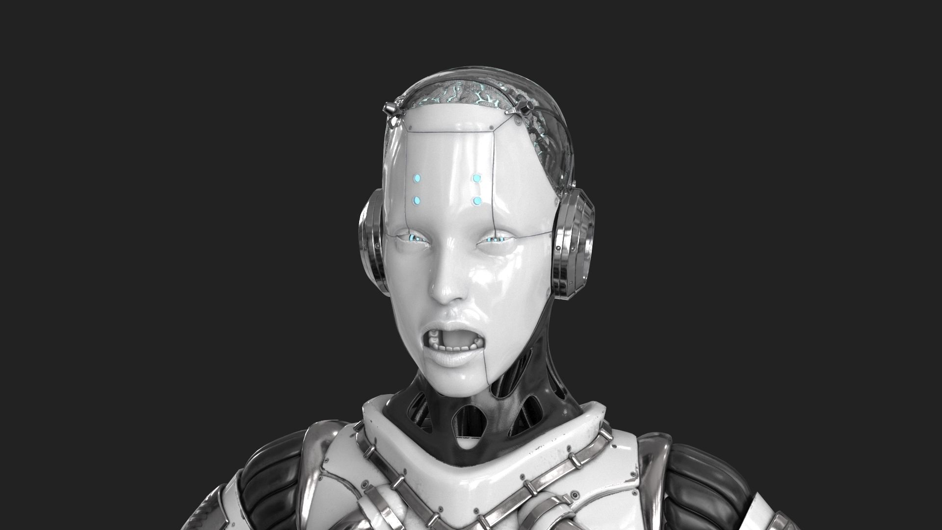 Cyborg Robot  Androgyne RIGGED Low-poly 3D model_12