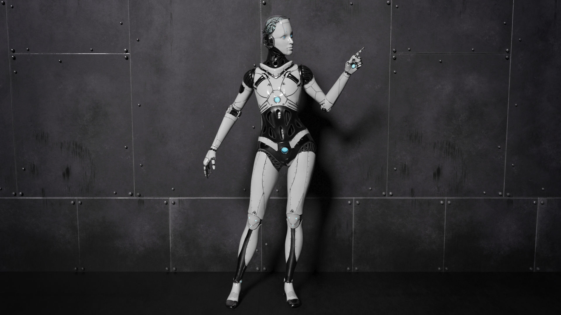 Cyborg Robot  Androgyne RIGGED Low-poly 3D model_16