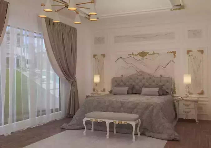 Bedroom with wardrobe and bed