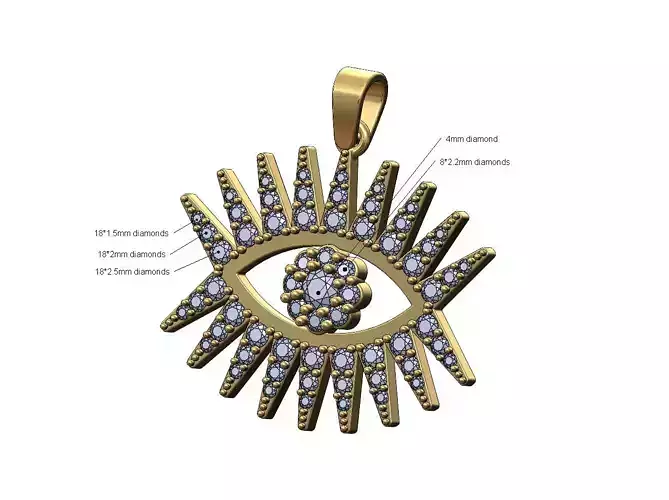 Large evil eye diamond cluster pendant charm with bail