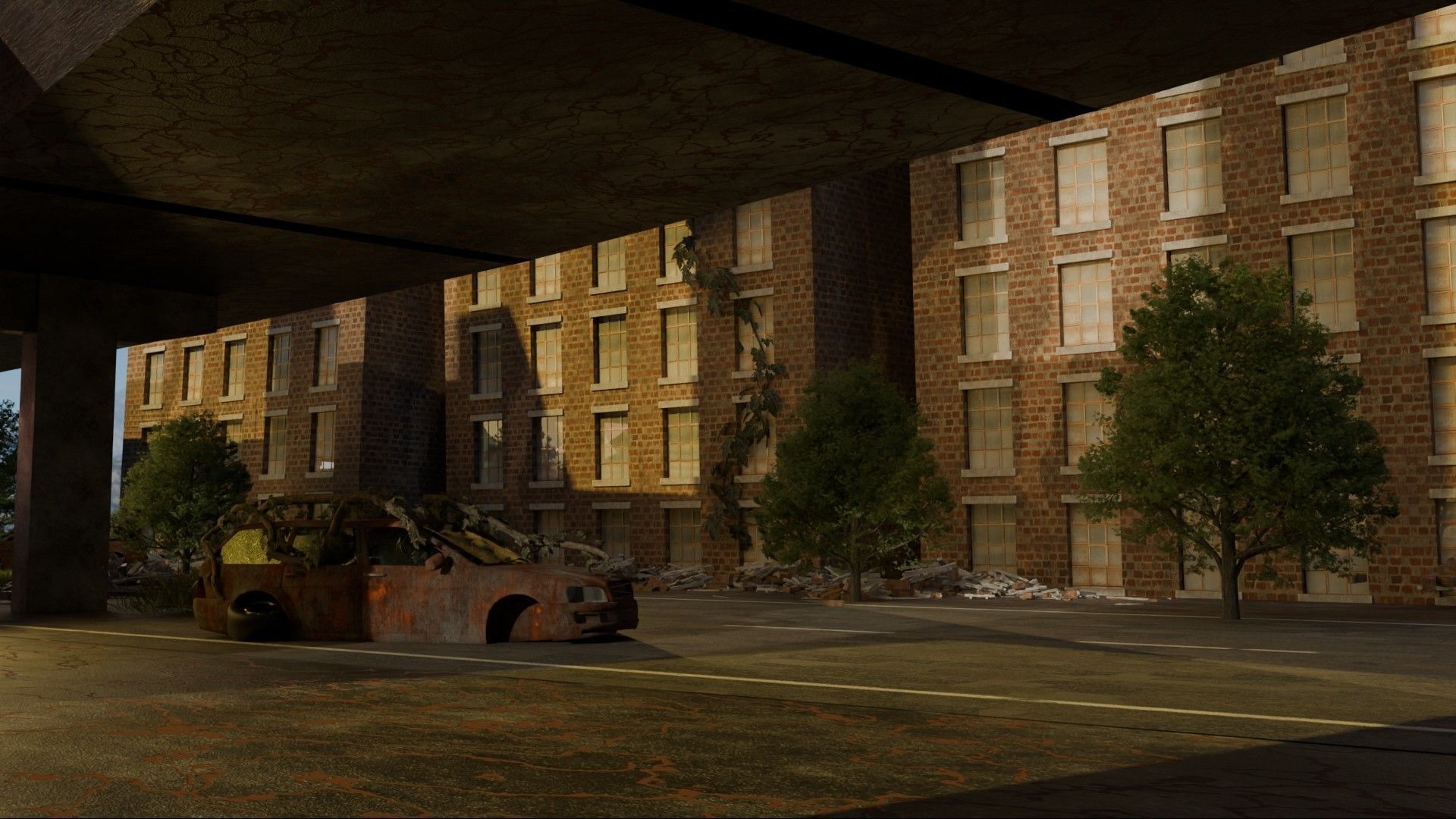 Abandoned city Low-poly 3D model_4