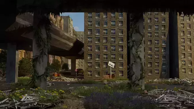 Abandoned city  Low-poly 3D model