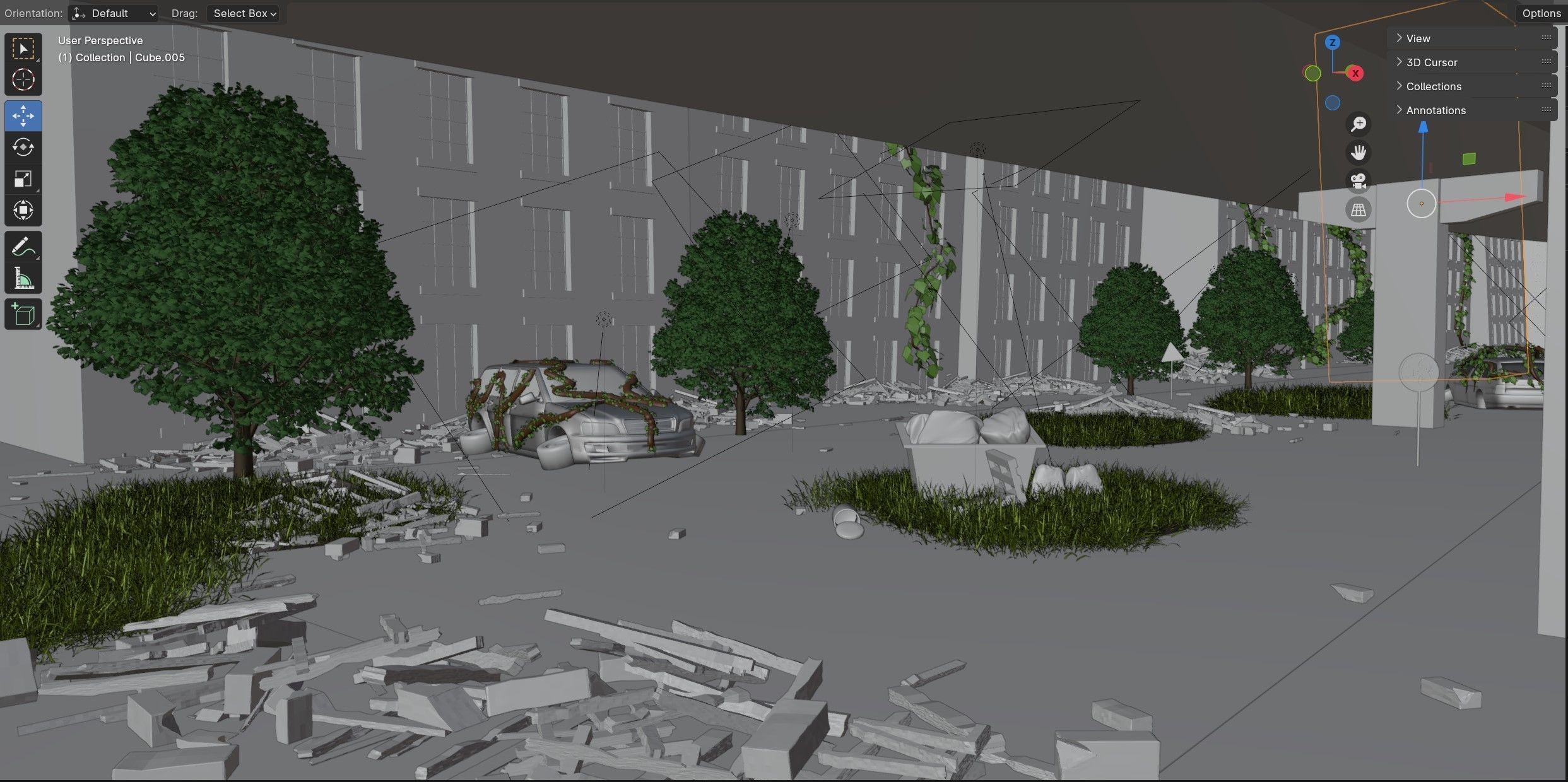 Abandoned city Low-poly 3D model_12