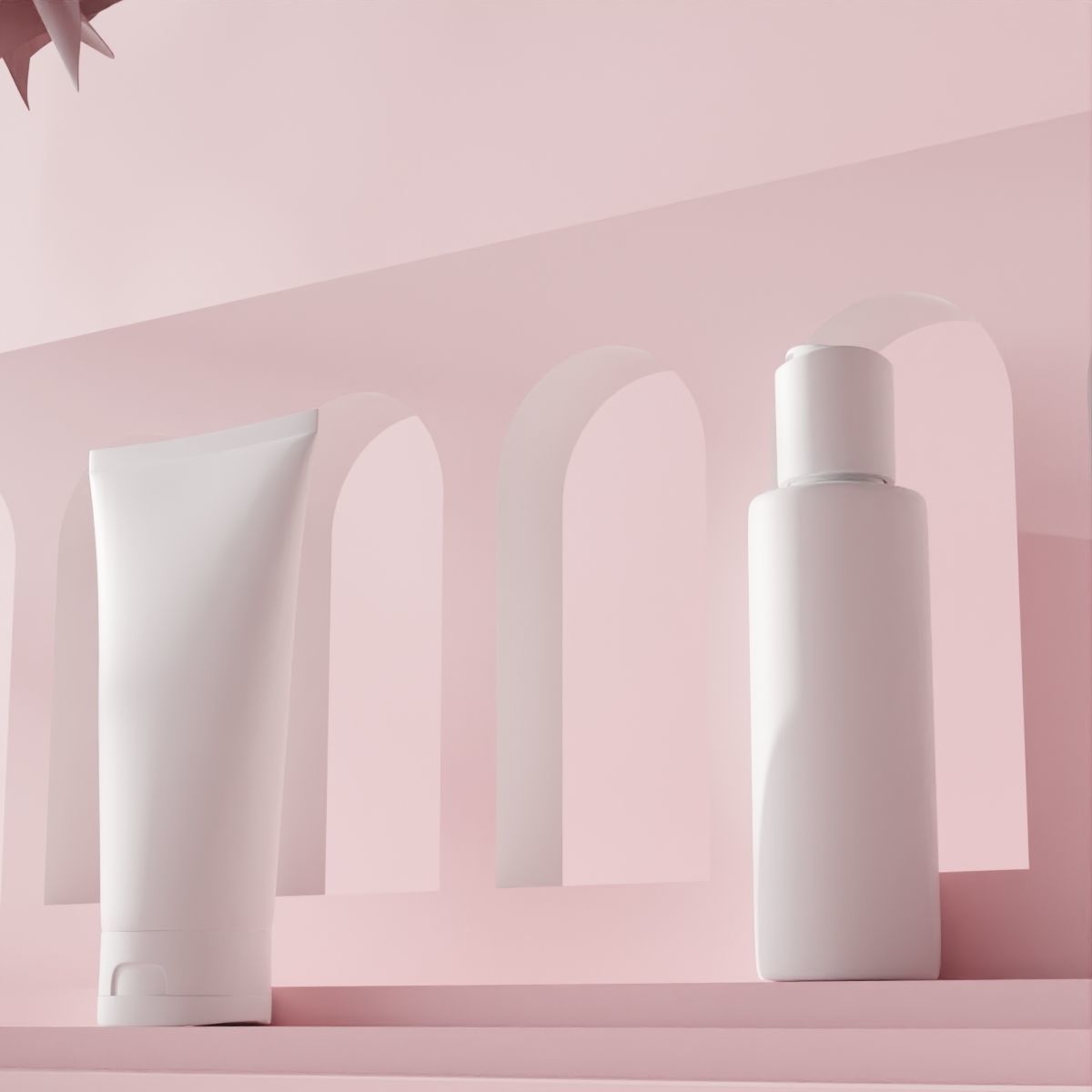 A femine minimalistic scene with a different cosmetic packages 3D model_7