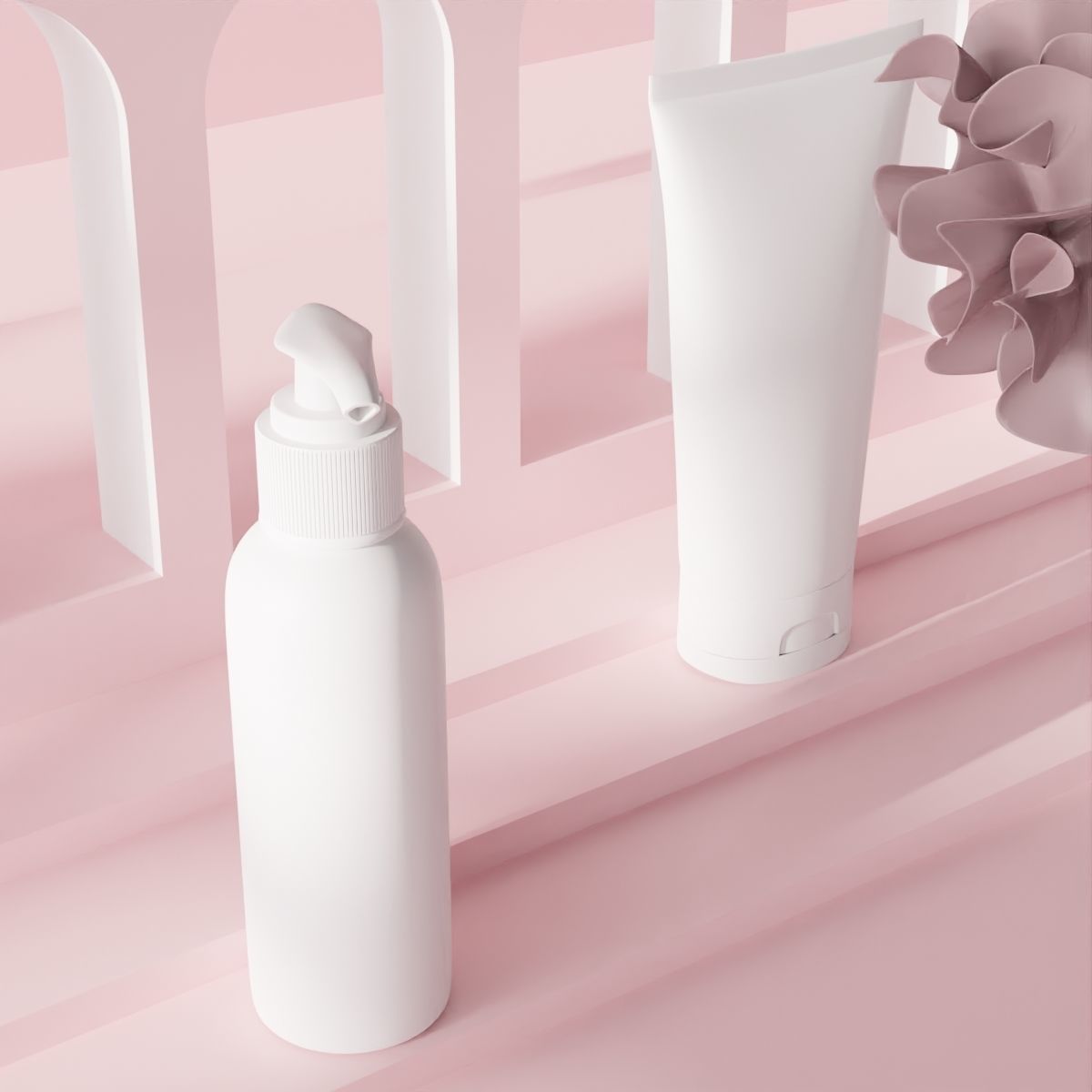 A femine minimalistic scene with a different cosmetic packages 3D model_5