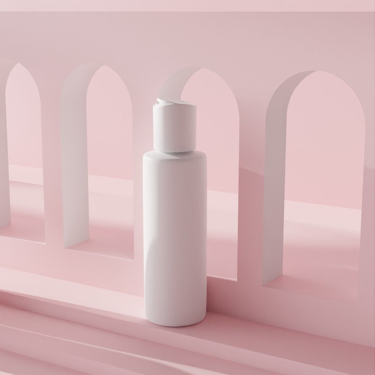 A femine minimalistic scene with a different cosmetic packages 3D model_3