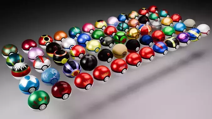 All the pokeballs 60 in total with textures 3D model