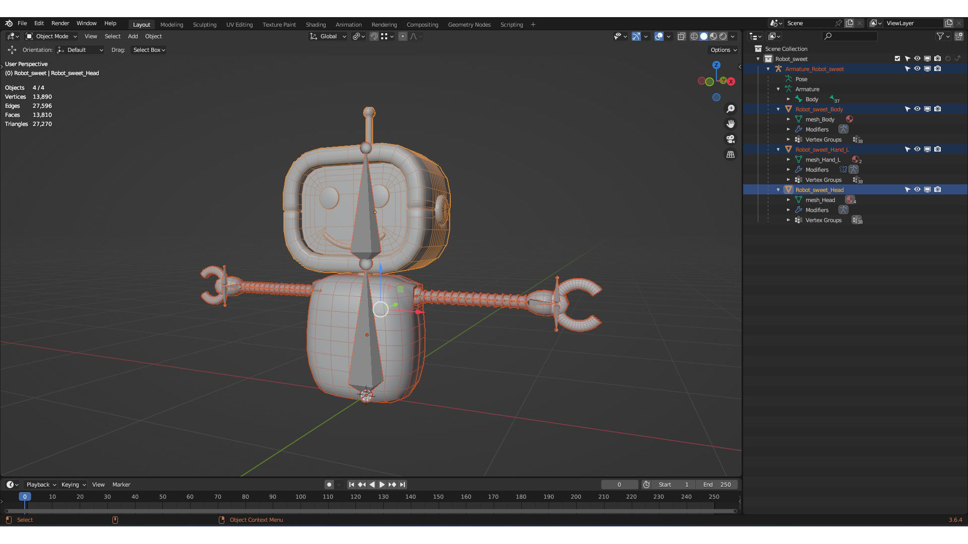 Sweet fly Robot white grey and blue color 3D model_5