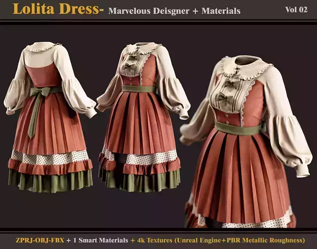 Lolita Dress -MD - Smart Material - Textures - OBJ - FBX