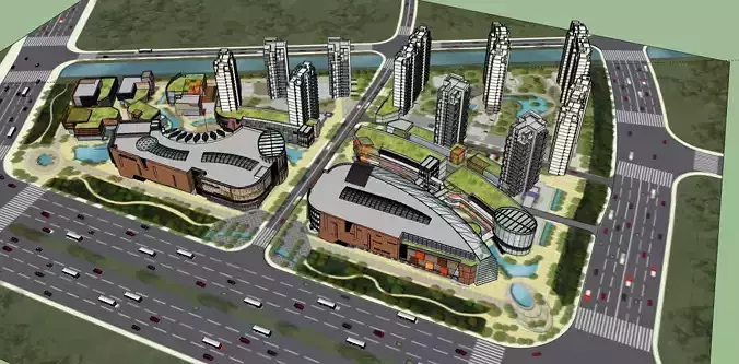 Shopping mall exterior downtown 3d model