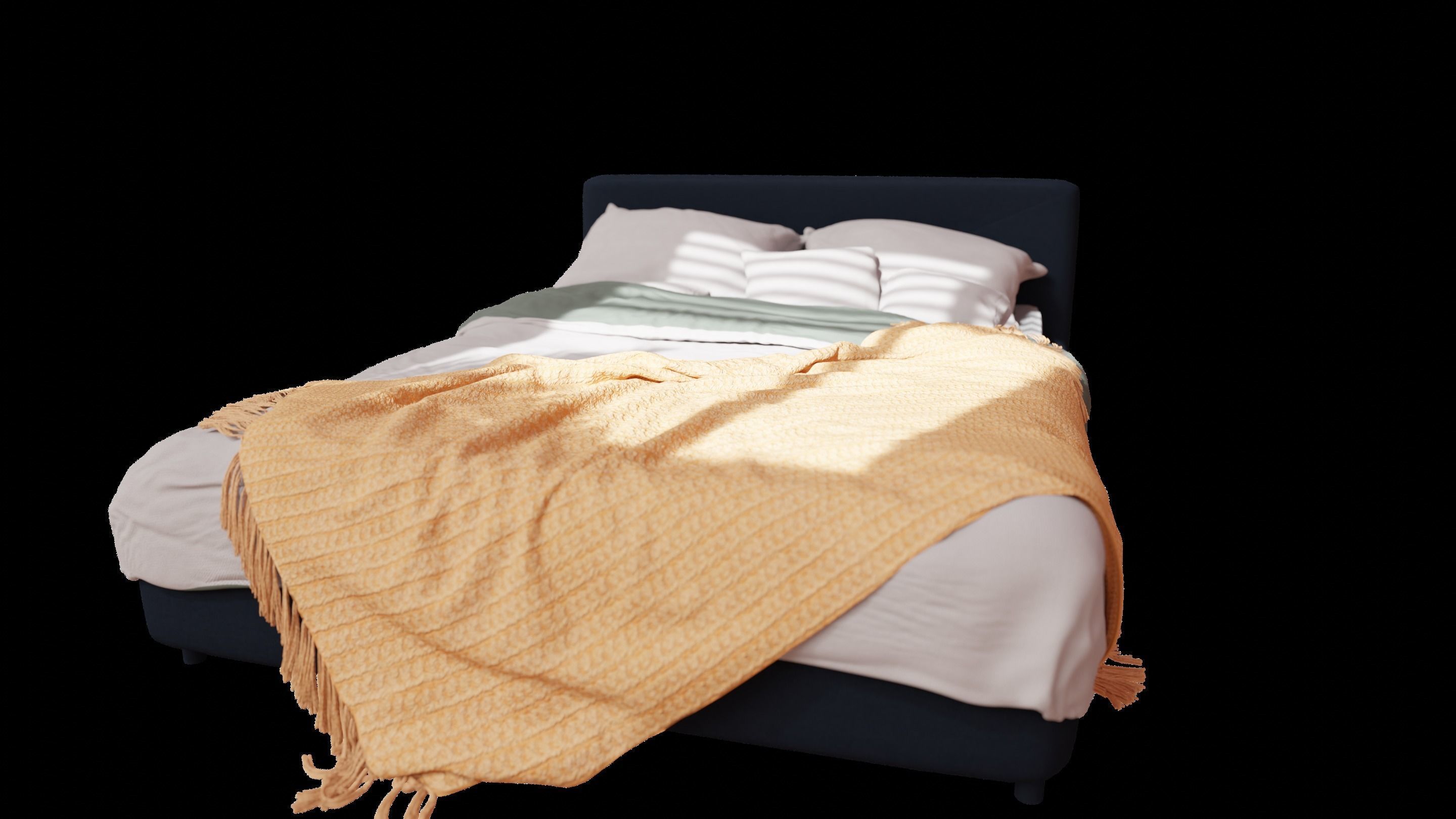Dreamy Bed Escape - 3D Model with Pillows and Throw 3D model_2