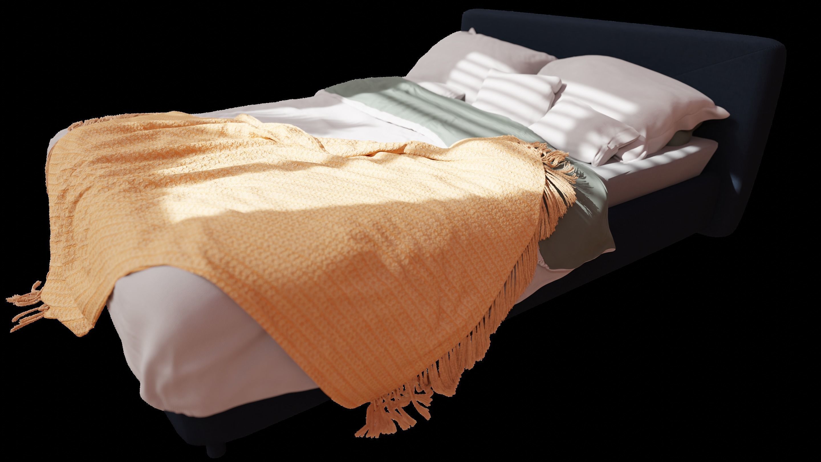 Dreamy Bed Escape - 3D Model with Pillows and Throw 3D model_1